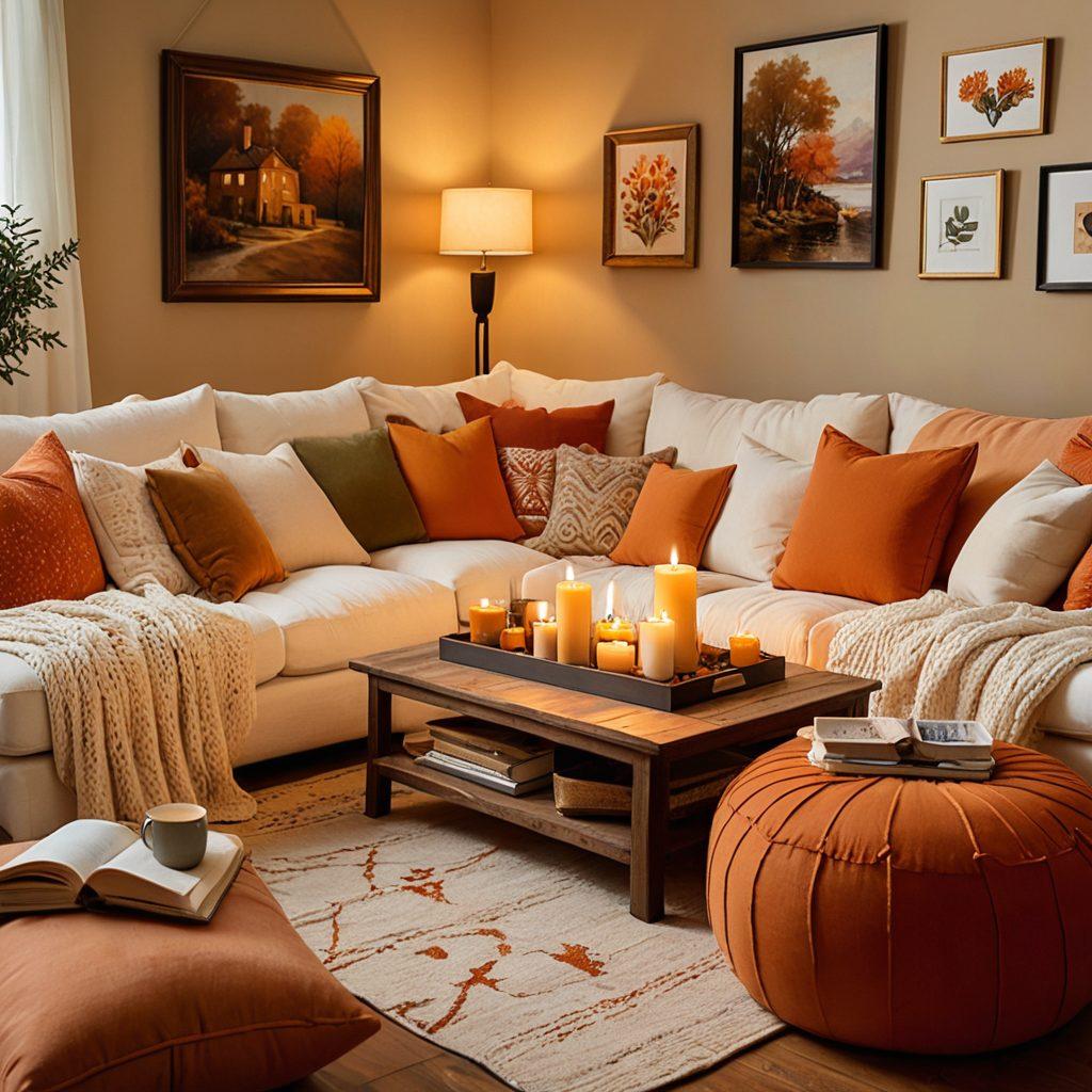 A cozy gathering of diverse friends in a warmly lit living room, engaging in heartfelt conversations, with soft pillows and warm blankets scattered around, illustrating intimacy. Gentle expressions of understanding and support on their faces, with diverse cultural elements in decor, showcasing harmony. Add soft, warm lighting that enhances the intimate atmosphere. cozy, warm colors. painting.
